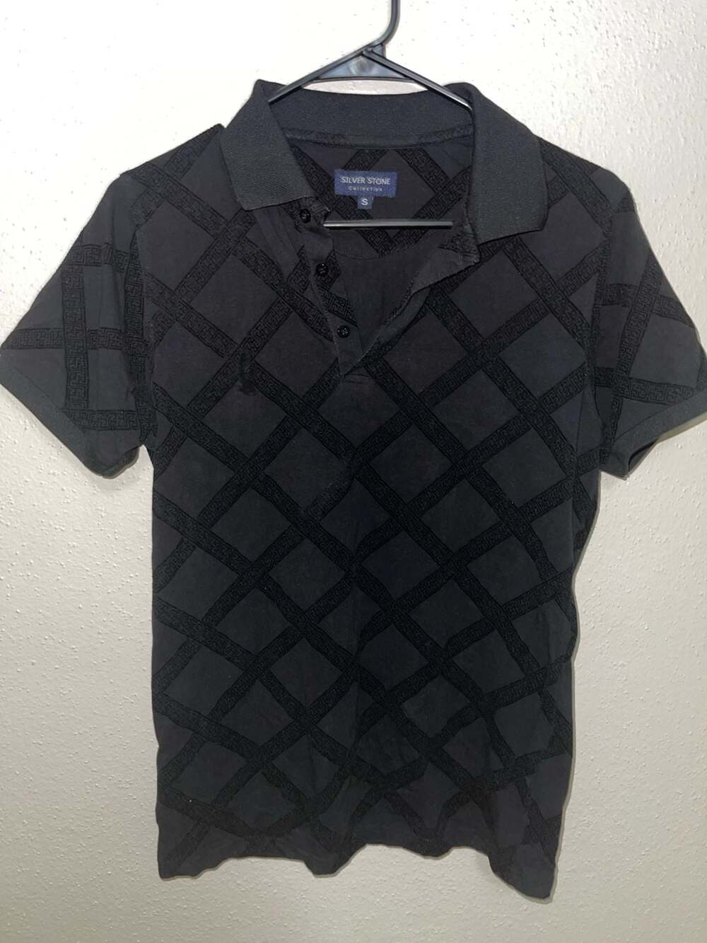 Silver Stone Collection Black Diamond Jacquard Polo Shirt